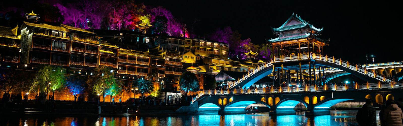 Fenghuang Ancient Town lantern-lit riverbank at night