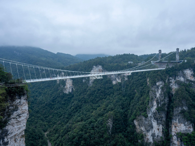 Glass-bottomed bridge over Zhangjiajie Grand Canyon
